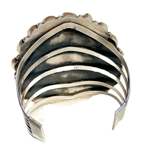 Signed Huge Navajo Sterling Silver Turquoise Cluster Bracelet 152 Grams Museum - Picture 3 of 16